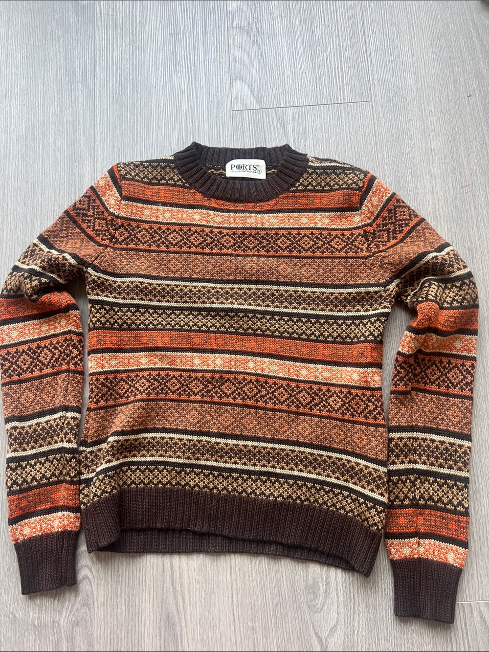 Ports Collection Women's Brown & Orange Fair Isle Crewneck Sweater